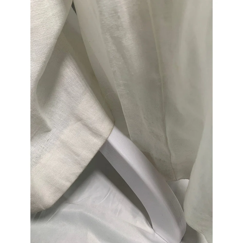 Zara White Linen Blend High Waisted Wide Leg Tie Belt Trousers Pants Large